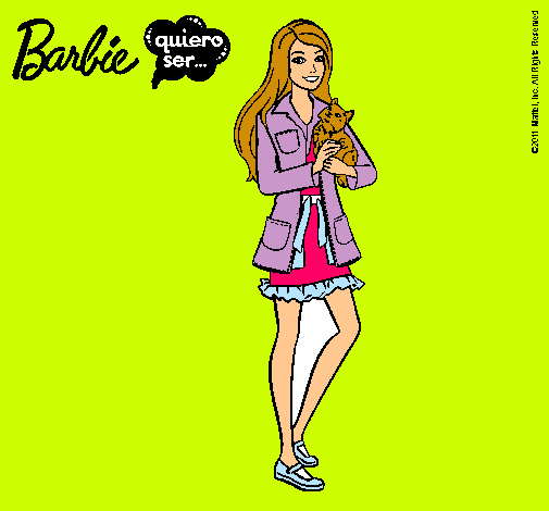 Dibujo Barbie con un gatito pintado por milulita
