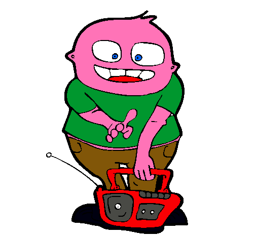 Dibujo Niño con radio cassette pintado por janneth