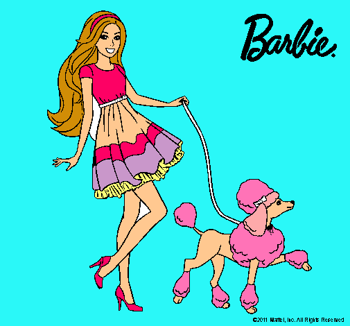 Dibujo Barbie paseando a su mascota pintado por milulita