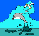 Dibujo Delfín y gaviota pintado por IZANEX