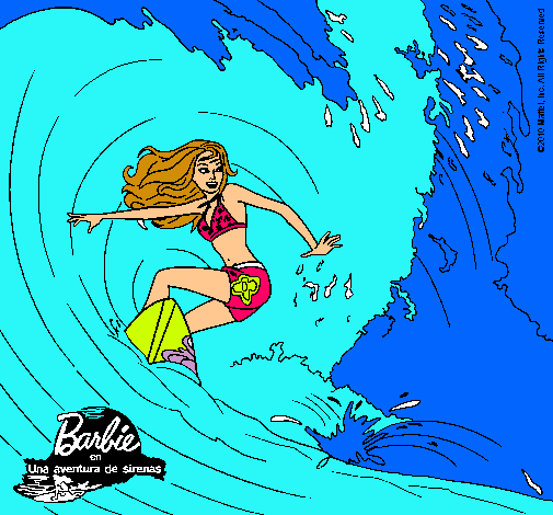 Dibujo Barbie practicando surf pintado por milulita