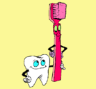 Dibujo Muela y cepillo de dientes pintado por Loren