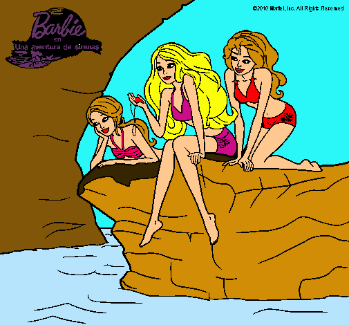 Dibujo Barbie y sus amigas sentadas pintado por Loren