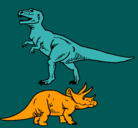 Dibujo Triceratops y tiranosaurios rex pintado por Dinosaurios