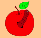 Dibujo Manzana con gusano pintado por saris
