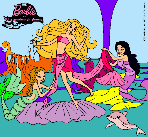 Dibujo Barbie con sirenas pintado por akuasilver