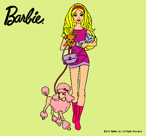 Dibujo Barbie con sus mascotas pintado por Loren