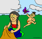 Dibujo Madre e hijo mayas pintado por chepe