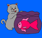 Dibujo Gato y pez pintado por janneth