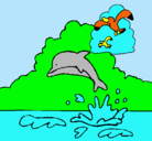 Dibujo Delfín y gaviota pintado por fabila