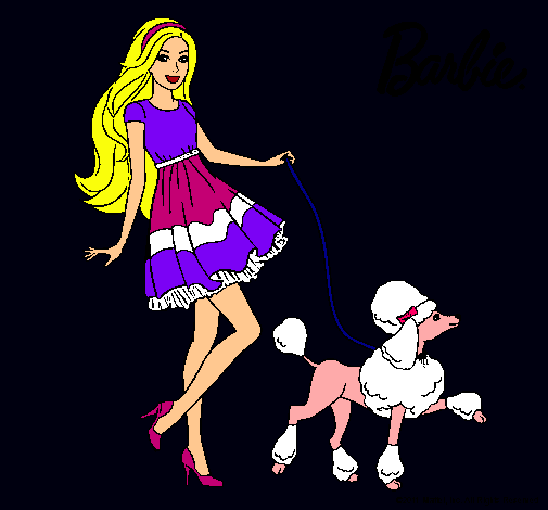 Barbie paseando a su mascota