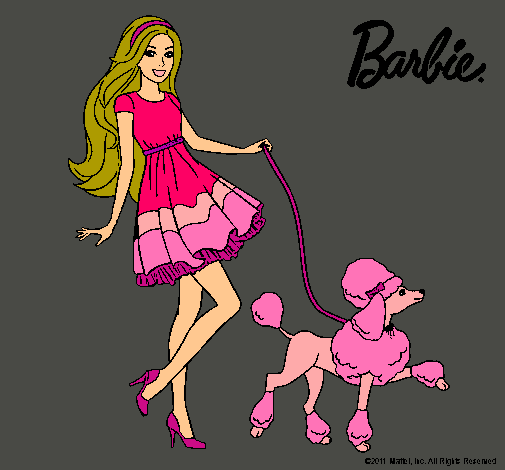 Barbie paseando a su mascota