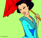 Dibujo Geisha con paraguas pintado por kabayin