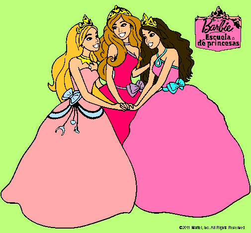 Dibujo Barbie y sus amigas princesas pintado por Amyluz