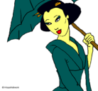 Dibujo Geisha con paraguas pintado por irenee