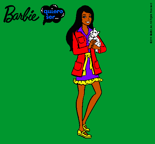 Dibujo Barbie con un gatito pintado por paris-france