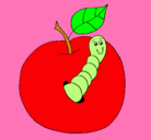 Dibujo Manzana con gusano pintado por alendra