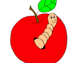 Dibujo Manzana con gusano pintado por fabila