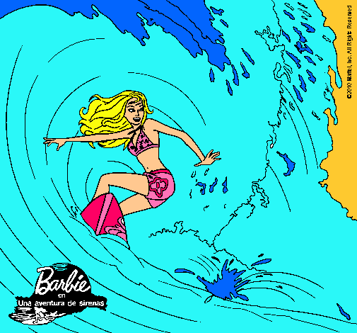 Barbie practicando surf