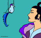 Dibujo Mujer y pájaro pintado por saray23