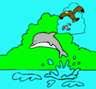 Dibujo Delfín y gaviota pintado por pooh