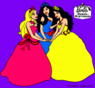 Dibujo Barbie y sus amigas princesas pintado por primas