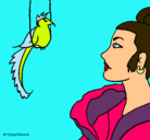 Dibujo Mujer y pájaro pintado por 252111111224