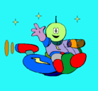 Dibujo Marcianito en moto espacial pintado por XeniaM