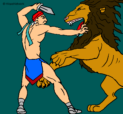 Dibujo Gladiador contra león pintado por ROSIO