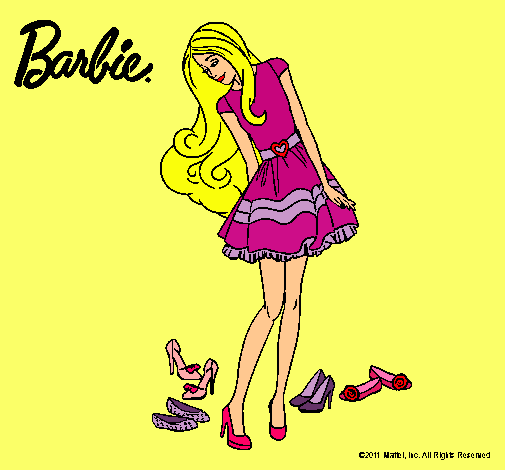 Dibujo Barbie y su colección de zapatos pintado por Loren
