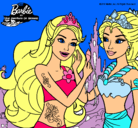 Dibujo Barbie se despiede de la reina sirena pintado por sacola