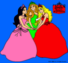 Dibujo Barbie y sus amigas princesas pintado por Suraia