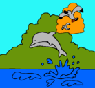Dibujo Delfín y gaviota pintado por jama