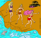 Dibujo Barbie y sus amigas en la playa pintado por Mirene