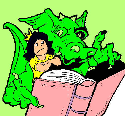 Dragón, chica y libro