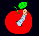 Dibujo Manzana con gusano pintado por julita