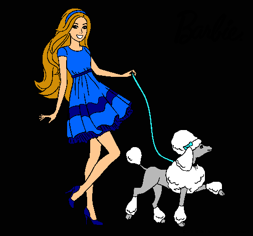 Dibujo Barbie paseando a su mascota pintado por mariaojosverdes