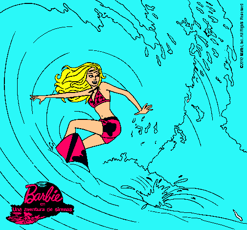 Barbie practicando surf