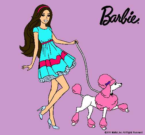 Barbie paseando a su mascota