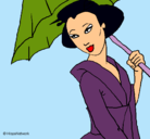 Dibujo Geisha con paraguas pintado por cascabelona