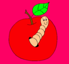 Dibujo Manzana con gusano pintado por gusan