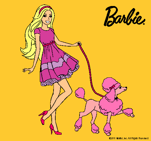 Barbie paseando a su mascota