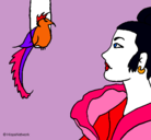 Dibujo Mujer y pájaro pintado por claryy