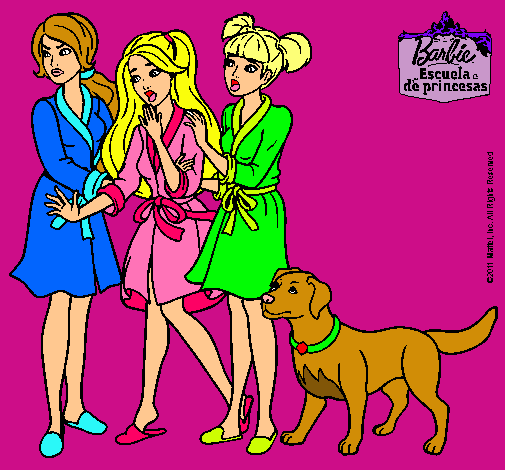 Dibujo Barbie y sus amigas en bata pintado por susan2