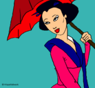 Dibujo Geisha con paraguas pintado por LUKAYASTER1