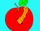 Dibujo Manzana con gusano pintado por memela2