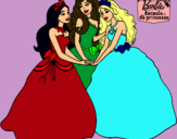 Dibujo Barbie y sus amigas princesas pintado por princesitas