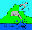 Dibujo Delfín y gaviota pintado por georgoaldo