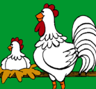 Dibujo Gallo y gallina pintado por gallo