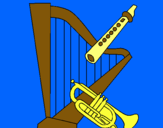 Dibujo Arpa, flauta y trompeta pintado por mace